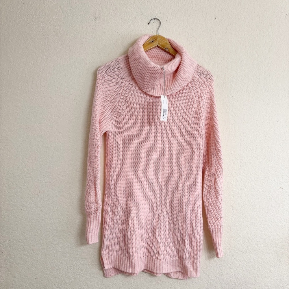 A New Day Sweater S Pink Cowl Neck Chunky Ribbed Knit Longline Pullover